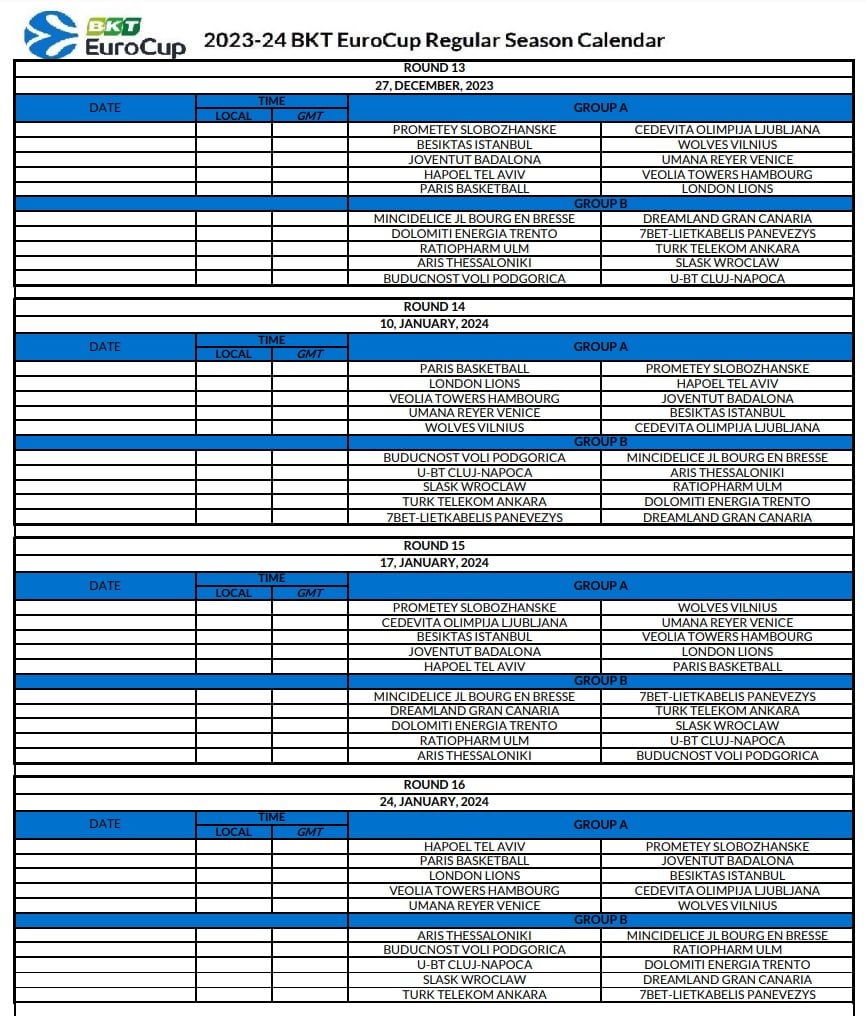 EuroCup πρόγραμμα