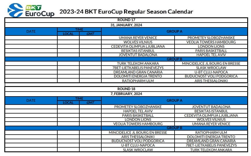 EuroCup πρόγραμμα