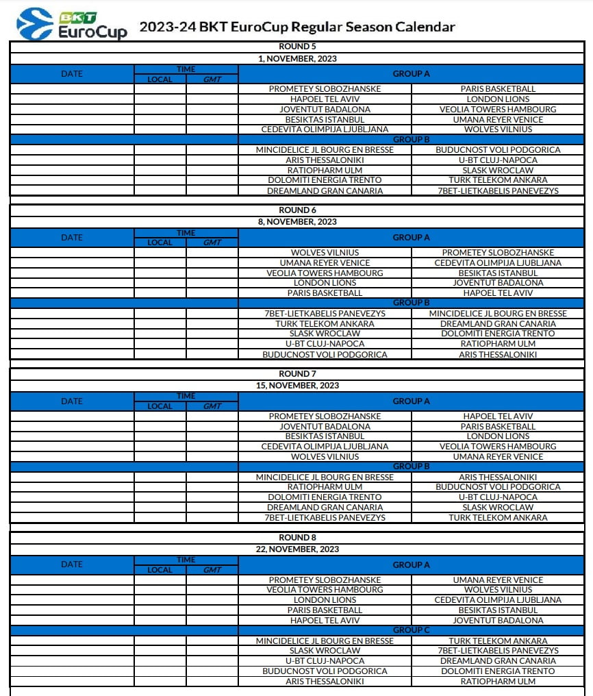 EuroCup πρόγραμμα